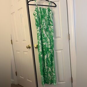 Green and White Tropical Print Jumpsuit